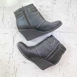 Shoestrings Dark Brown Wedge Heeled Steampunk Cuffed Booties Ankle Boots 7